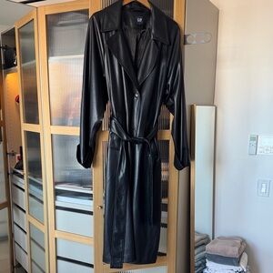 GAP Black Vegan Leather Trench Coat